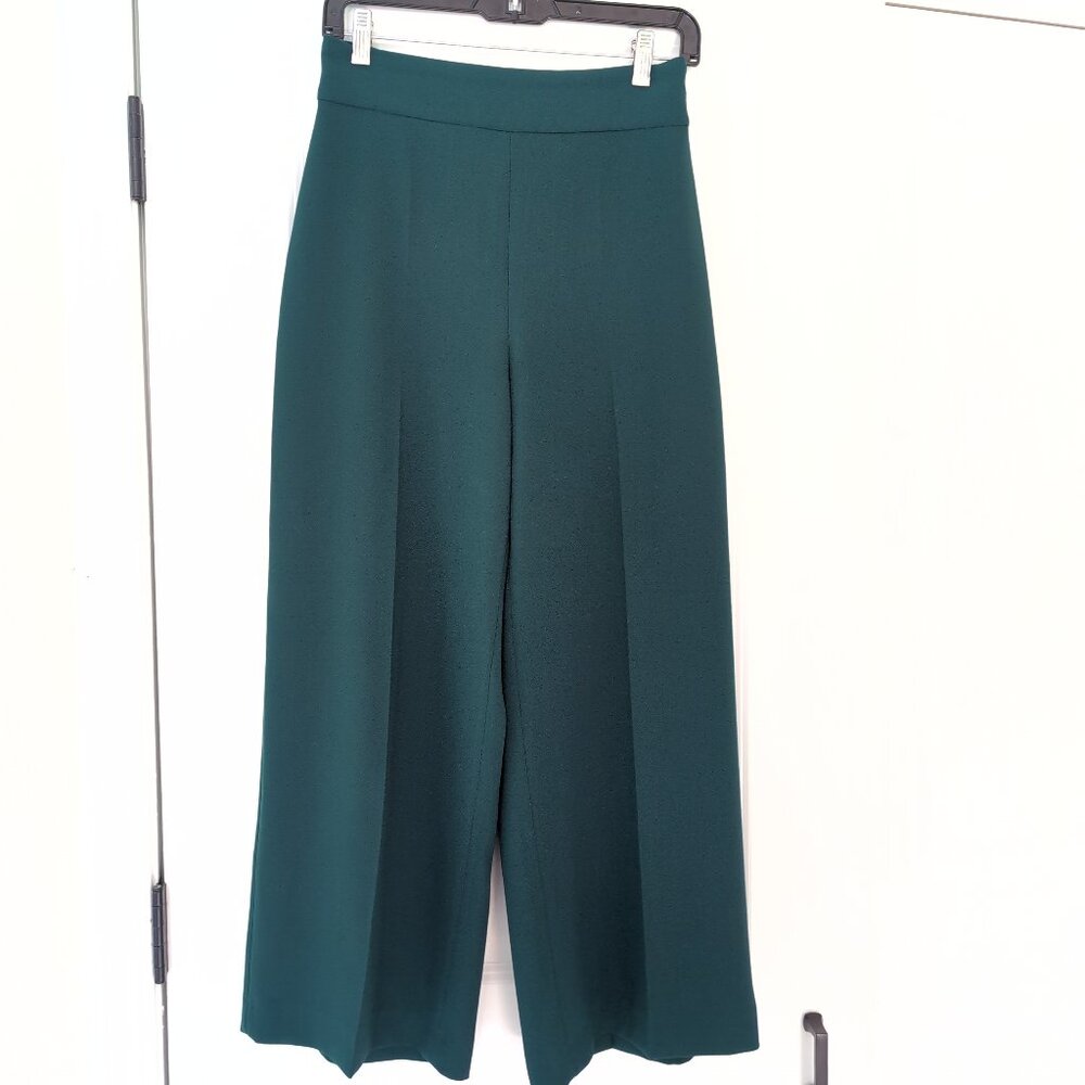 ZARA Women Side Zip High-Rise Rayon Twill Wide Leg Crop Pants